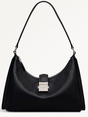 Radley London Sloane Mews Medium Ziptop Black Pebbled Leather Shoulder Bag NWT